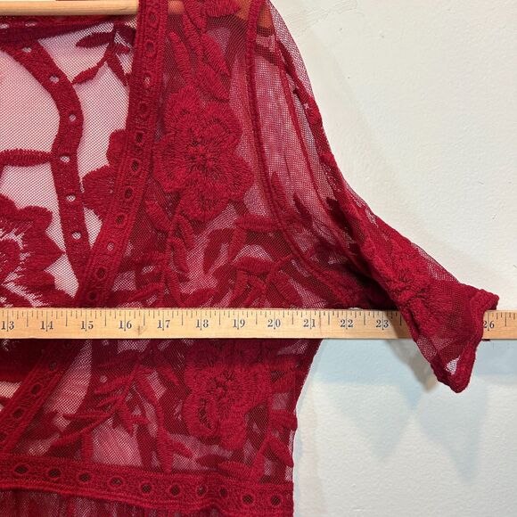 Red Lace Gothic Romantic Sheer Lace Maxi pullover Cover Up One Size - Picture 6 of 11